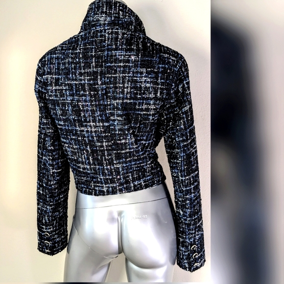 "Bagatelle Collection" TWeed Cropped Dark Academia Sparkling One Button Jacket - Picture 9 of 10